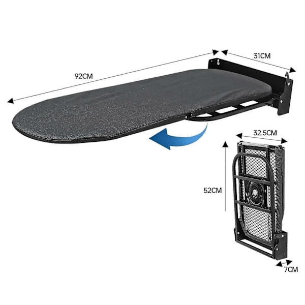 Väggmonterad Strykbräda 180 Graders Rotation Hängande för Vardagsrum Litet Utrymme Vit Grå Black 92cmx31cm