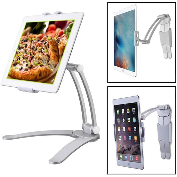 Tabletstander - Med væg- og loftadapter - Kompatibel med iPad, MediaPad, Kindle, smartphone, Galaxy Tab, Switch - Grå