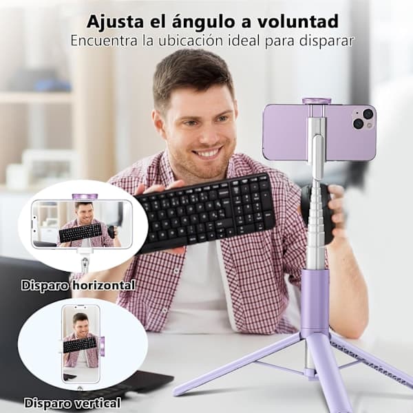 153 cm Mobiltelefon Selfie Stick Stativ, Uppgraderat 360° Roterande Infällbart Mobiltelefonstativ, Lila