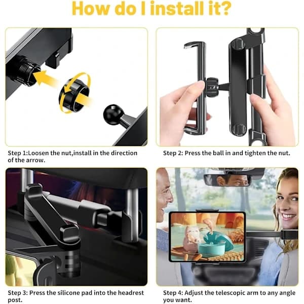 Tabletholder til bil, 360° drejelig iPad-holder til bagsædet med foldbar arm, bilholder til tablet til børn