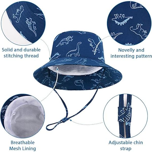 Baby Solhatt Småbarn Solskyddshatt för Baby Pojkar Flickor Barn Sommar Bucket Hatt UPF 50+ Vikbar Strandhatt Navy Blue
