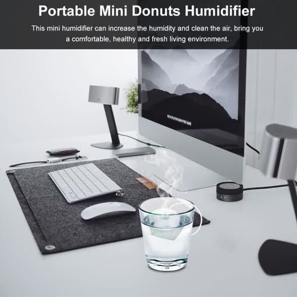 Mini bærbar USB Donut-formet luftfugter, forstøvende luftfugter til bil, rejser, hjem, kontor (hvid)
