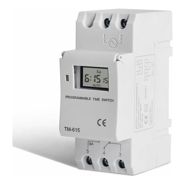 TM615-2 Programmerbar Timerkontakt, Energibesparende, 220V AC, Timerstyring Skinneinstallation