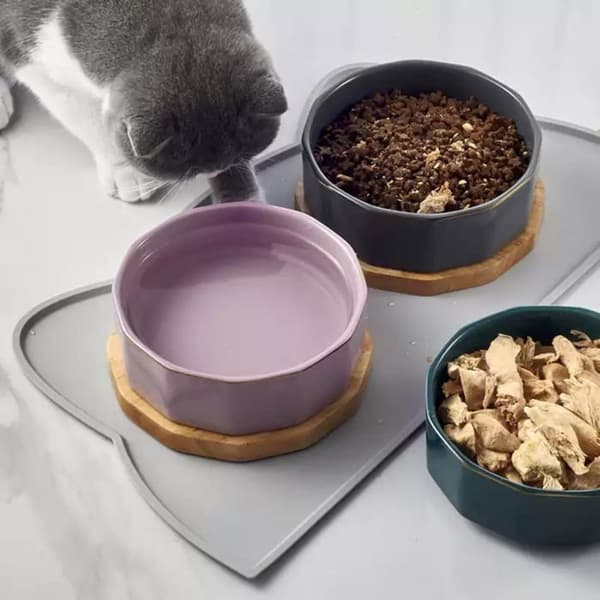 1 stk. Fodermåtte til kat og hund, skridsikker silikonemåtte til kæledyrsskåle, vandtæt (lilla)