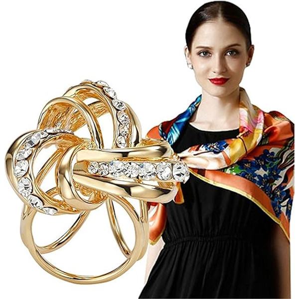 Elegant Modern Enkel Design Dam Trippelring Diamant Metallisk Sidenhalsdukar Clip Halsduksring Chiffongspänne Silver