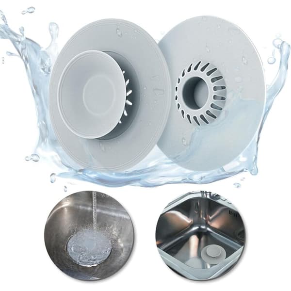 2-paknings silikonavløpspluggsett, universell badekarplugg, luktsikker kjøkkenvaskplugg, 10,9 cm dusjhårfilter, vaskplugg for servant