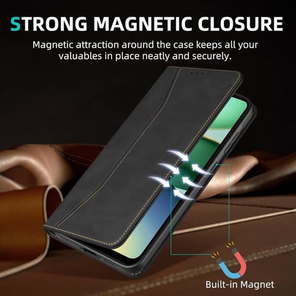 Xiaomi Redmi A5 4G Pung Etui - 1 Enhed - Sort PU Læder - RFID Stødsikker Magnetisk - Bilholder