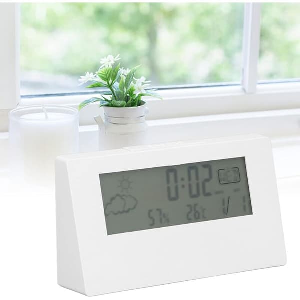 Digital väckarklocka Smart nattlampa Väckarklocka Tid Datum Temperatur Luftfuktighet Display Sängklocka Batteridriven (Vit)