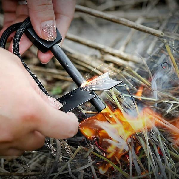 Överlevnads Eldflint, Eldstartare med Skrapa, Vattentät, 10 000 Gnistor vid 3 000 Grader, 8mm Stång, Magnesium Eldstål - Eldstartare, Halsrem