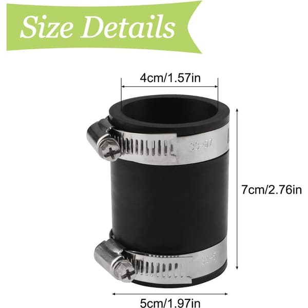 Sett med 2 fleksible PVC-koblinger med rustfrie stålklemmer for 3,8 cm (40 mm innvendig) slange