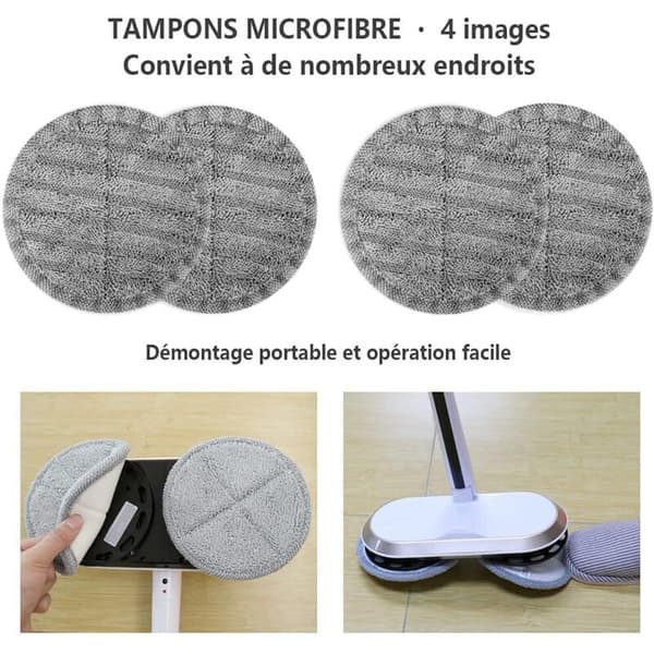 Erstatningsmoppepute i mikrofiber for elektrisk mopp (grå, 4 stk. til Dyson V7 V8 V10 V11-modeller, egnet for utskifting av moppepute med 16 cm diameter)