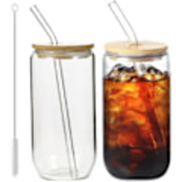QU*2 stycken bubble tea-muggar 500 ml, glas med lock och sugrör, dricksglas med sugrör och lock, bubbleglas, iskaffeglas, longdrinkglas set