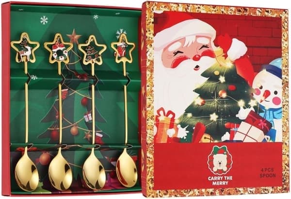 4 Stykker Julekaffeske Sæt Guld Jul Rustfrit Stål Ske Dessertske Nytårs Borddekoration