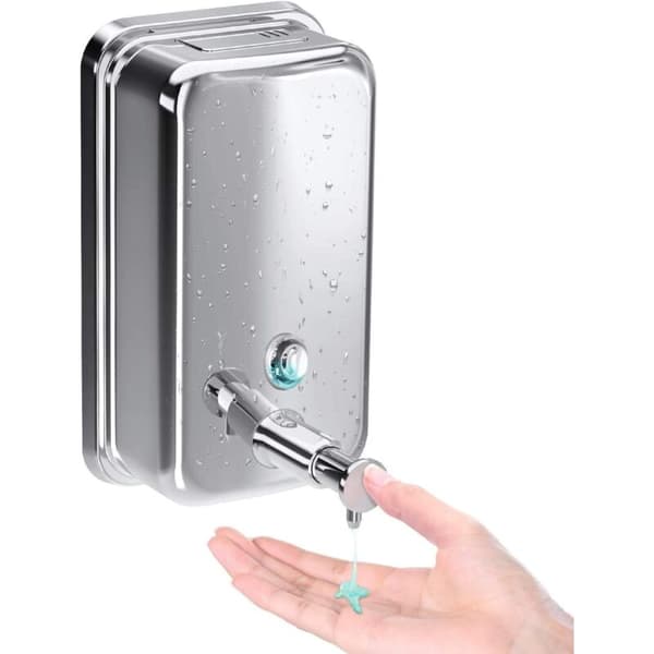 Sæbedispenser, manuel vægmonteret sæbedispenser i rustfrit stål, kommerciel sæbedispenser til badeværelse, køkken, marked, hotel