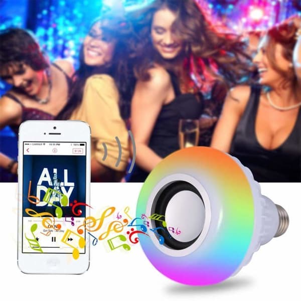 Bluetooth Pære, RGB Pære med Højttaler, E27 12W, Farvet Lyspære, Trådløs Musikafspilning