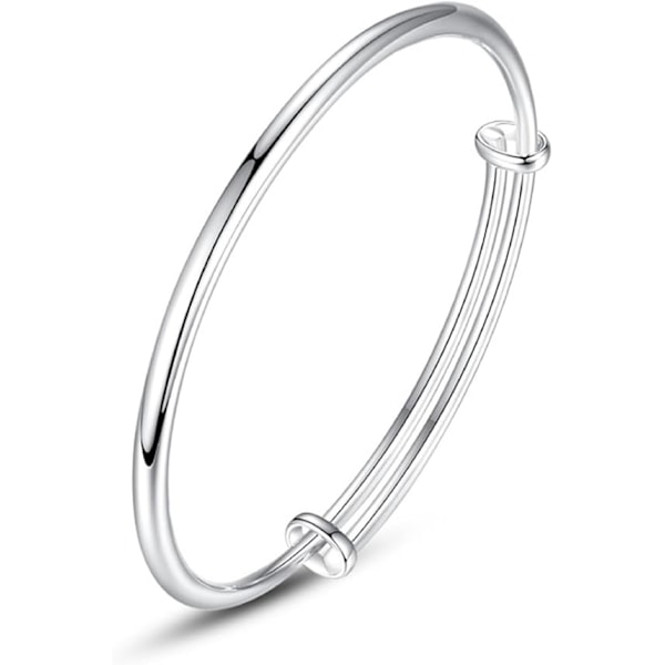Armband i Sterling Silver för Kvinnor, Trendig Mångsidig Enkel Justerbar Silverpläterad Slät Yta Armband, Slät Push-Pull Silverarmband