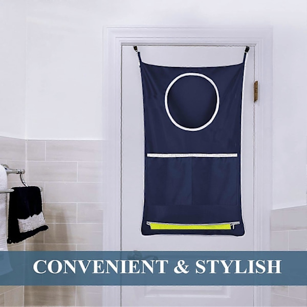 Oveen ripustettava pyykkikori, suuri kapasiteetti, vaatteiden säilytyskassi pyykkitupaan, makuuhuoneeseen Navy Blue