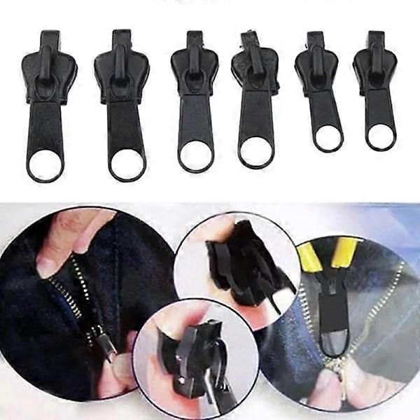 6 stk. Lynlås Universal Instant Fix Lynlås Reparationssæt Rep Sort Sort one size