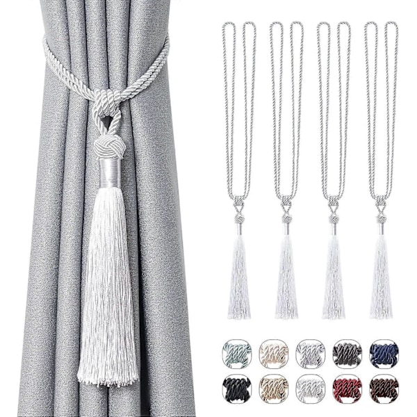 lly 2 kpl Pitkät Hapsunauhat Verhoille Käsintehdyt Punotut Köysisolmut Verhojen Kiinnikkeet Eurooppalaiseen Tyyliin Koristeelliset Verhonpidikkeet Kotiin ja Toimistoon Tuulta Vastaan Silver Grey 4 Pack