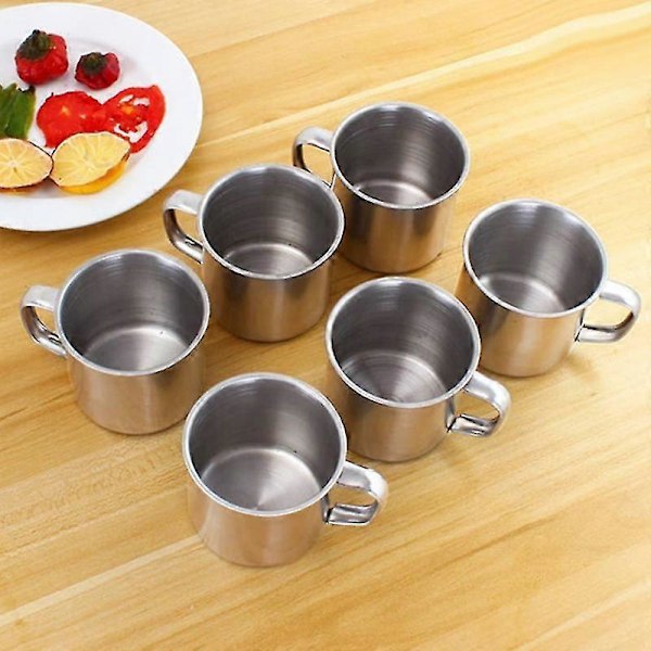 6 st/set Dubbelvägg - Bekvämt Bredare Handtag Rostfritt Stål Kaffekopp Små Campingmuggar Liten Metallkopp Hållbar Temugg Kopp för Camping 1pcs