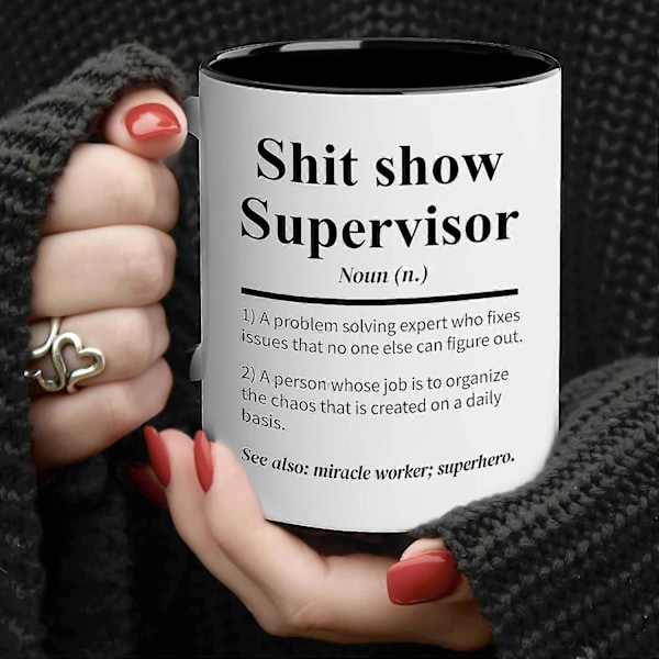 1 stk., Sh*t Show Supervisor Krus, Gave til min chef, Team Manager Gave, Direktør Gave, Chef Takke Gave til Chef, 330 ml Keramisk Kaffekrus, Sommer Vinter Black