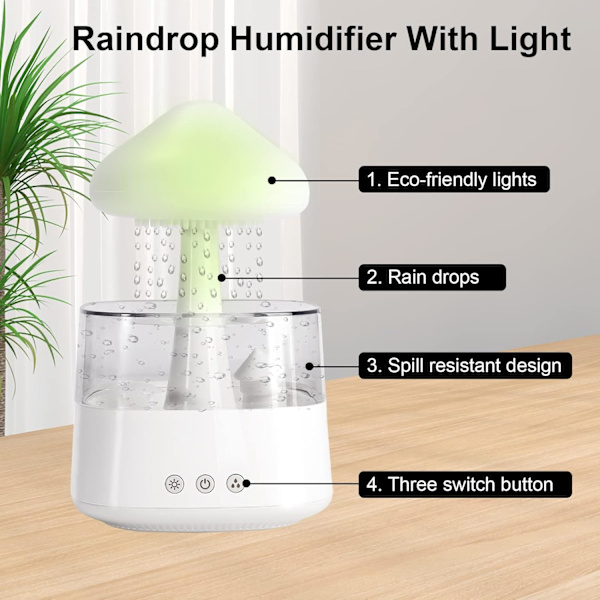 Natlampe Sky Regn Luftfugter med LED-lys Mikro Aromaterapi Diffuser, Søvn Afslapning Stemning Vanddråbe Lyd Gave