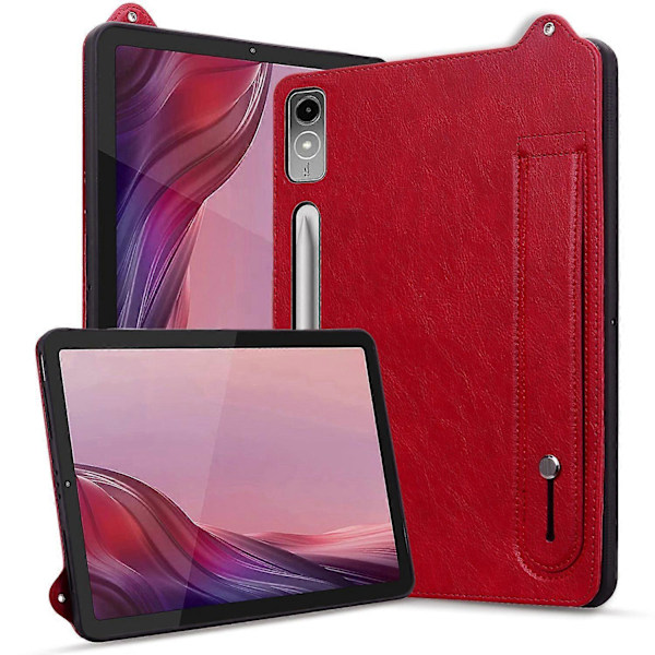 Fodral för Lenovo Tab P12 med Handrem, Stativ, Läder - Röd Multicolor Red
