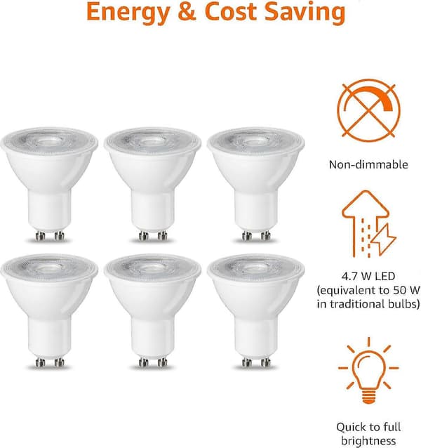 LED GU10 -kohdevalolamppu, 5 W (vastaa 50 W), lämmin valkoinen, ei himmennettävä - 6 kpl 6 Pack