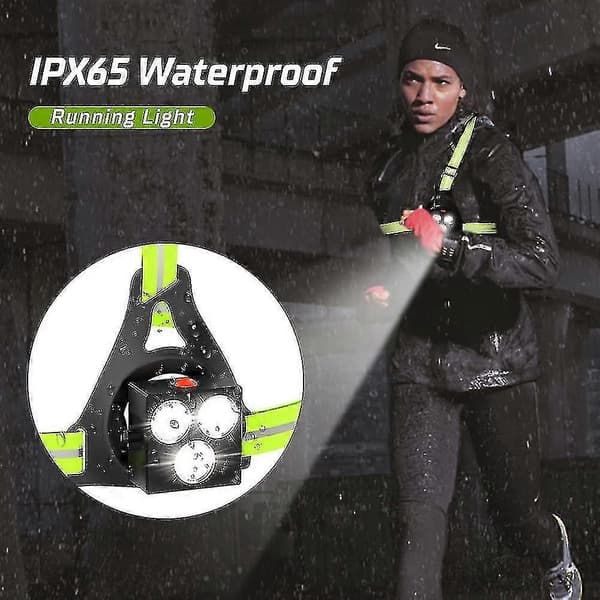 Løpelys, USB-oppladbart LED-løpelys, 120 justerbart brystlys, 500 lumen, løpelys med refleksstriper for jogging, gåing