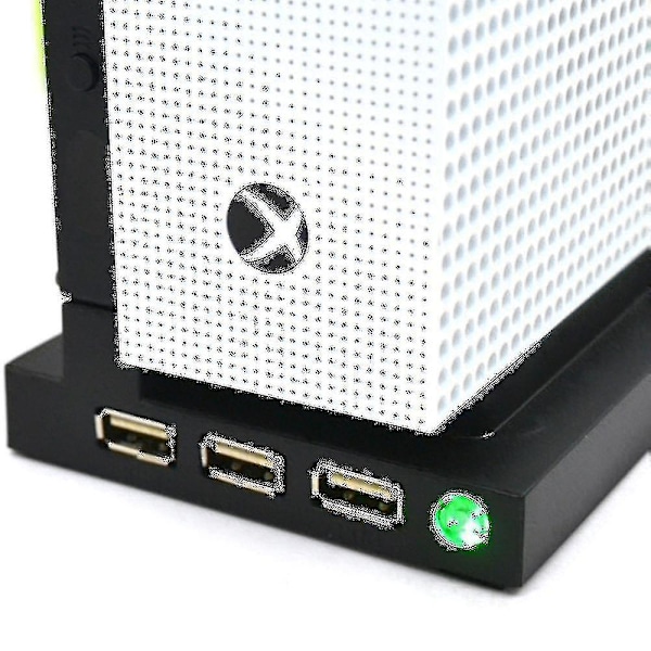 Xbox One S Vertikal Stand med Kjølevifte og Kjøling for Spillkonsoll, med 3 USB-porter