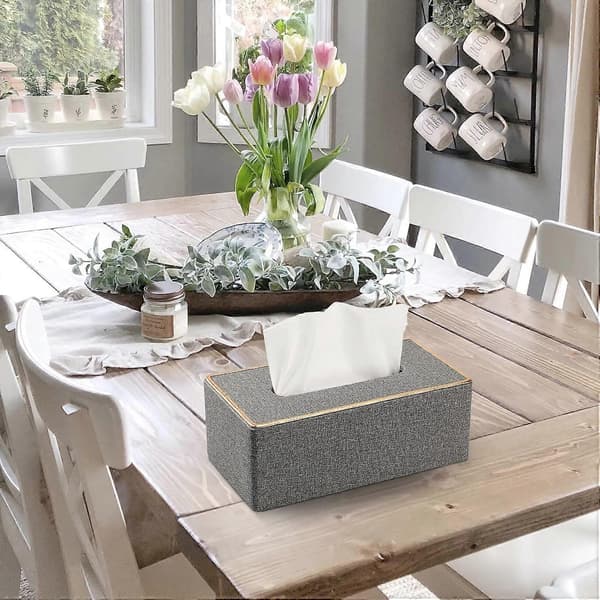 Rektangulär Tissue Box Cover Tissue Box Cover PU Läder Ansiktsvävnadsdispenser för Hem Badrum, Vardagsrum, Sovrum, Matsal, Kontor Grey