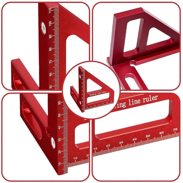 Træbearbejdningsvinkel Protractor - Aluminiumlegering 3D Multi-vinkel Målelineal, Gerings Trekant Lineal, Vinkel Protractor