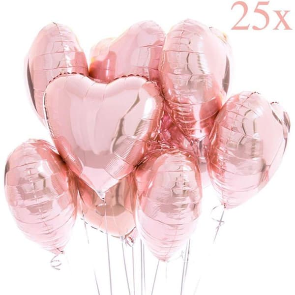 25 rosegull hjerteballonger med helium - Romantisk dekorasjon til valentinsdagen, forlovelse og bryllup