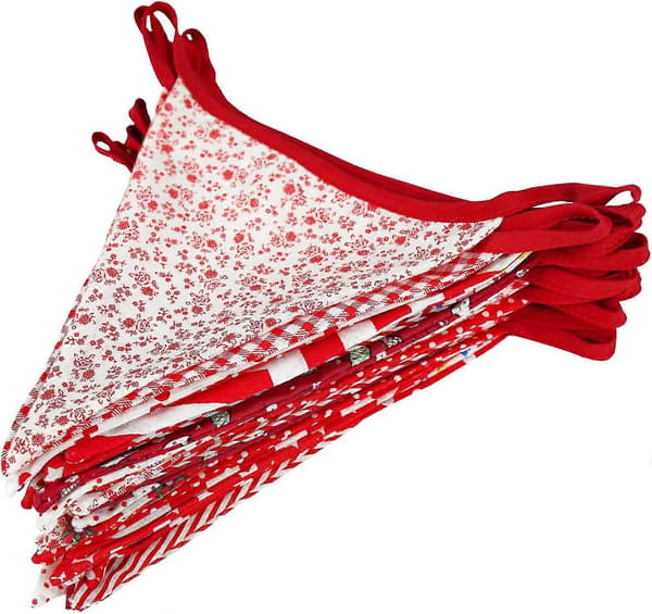 36 stk. blå stoffvimpelbanner, 10 m dobbeltsidig bomullsvimpel, trekantet flaggkrans, blomstervimpler til bryllupsbursdagsfester -Yx Red