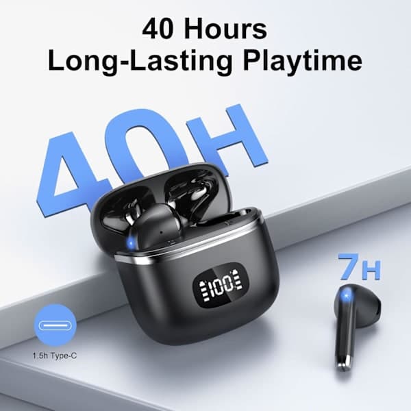 Hovedtelefoner - Bluetooth 5.3 hovedtelefoner med 4 ENC støjreducerende mikrofoner - Dyb bas stereo sort