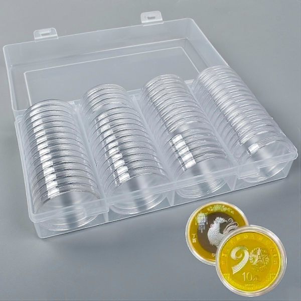 60 kpl 40 mm kirkas säilytyslaatikko kolikkokapselit pidike pyöreä kotelo järjestäjä