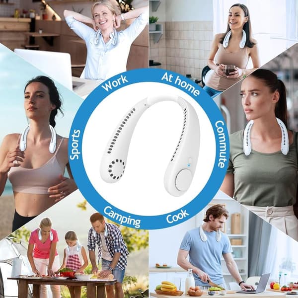 Halsventilator, 360° bærbar bladløs ventilator, 3 hastigheder, USB genopladelig, gaver til kvinder og mænd, hvid