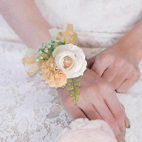Armbandsblommor Ros Armmanschett Flicka Armband Brudtärna Bröllop Bal Handblomma Light Coffee