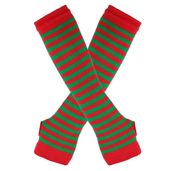 Fingerlösa Handskar Stilren Längd 31cm Vinter Armvärmare Vinteraccessoarer Red Green stripe