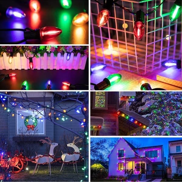 10M 15 LED-jouluvalot lisäpolttimolla - E12-kanta, monivärinen, IP44-vesitiivis