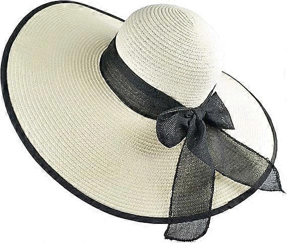 Bredbrättad Fedora Hatt för Kvinnor Bältesspänne Retro Panama Slokhatt White