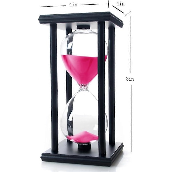 60 minuters timglas, sandtimer i trä, lämplig för studier, middagar, kontor, vardagsrum Pink black