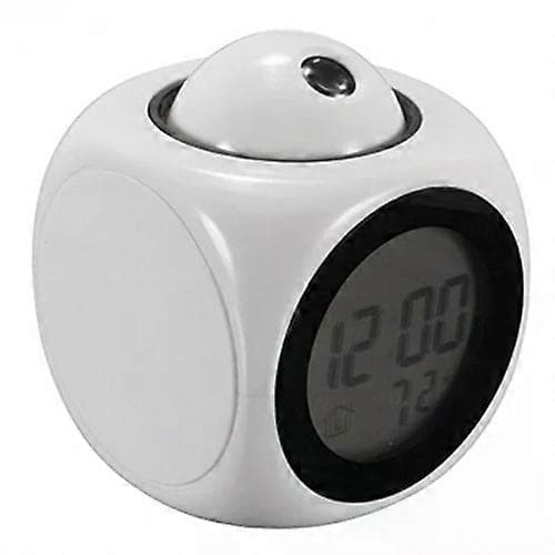 Projeksjonsvekkerklokke Takdisplay Snooze Skrivebordsklokke Stemme Multifunksjon Digital Projeksjonsklokke Temperaturdisplay White