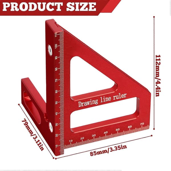 Træbearbejdningsvinkel Protractor - Aluminiumlegering 3D Multi-vinkel Målelineal, Gerings Trekant Lineal, Vinkel Protractor