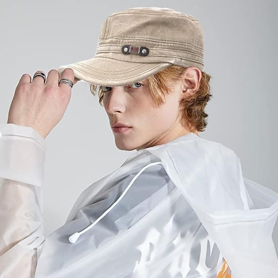 Unisex Cadet Army Cap Justerbar Flat Top Cap Vasket Bomull Militær Hatt Baseball Cap Beige