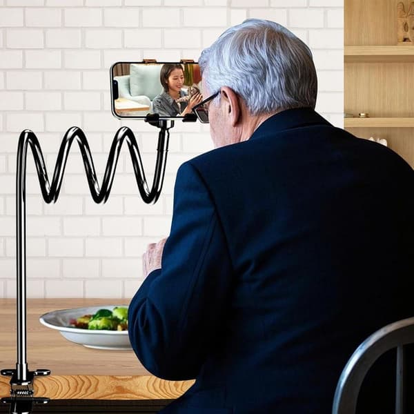 Mobiltelefonhållare för säng, justerbar bas, lång arm, mobiltelefonfäste. För vägg, soffa, säng, stol, sovrum, bil.