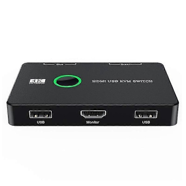 KVM Switch 2-Port Box USB og HDMI-kompatibel switch til 2 computere, der deler tastatur, mus, printer a [DB]