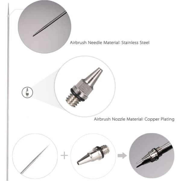 Munstyckslock, nål och munstycke för airbrush, 0,2 mm, 0,3 mm, 0,5 mm, Airbrush reservdelar (FF-3NONE)