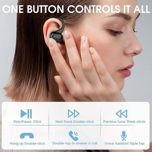 Mono Bluetooth Headset - 1 Stykke - Ørekrog Design - 20-Timers Batterilevetid - Sport og Arbejde - Sort