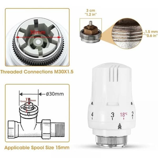 Sæt med 4 termostatiske radiatorventiler, termostatiske radiatorhoveder, termostatiske radiatorventiler M30 x 1,5